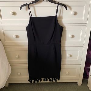 Sugar Lips Black Mini Dress with Tassel Trim